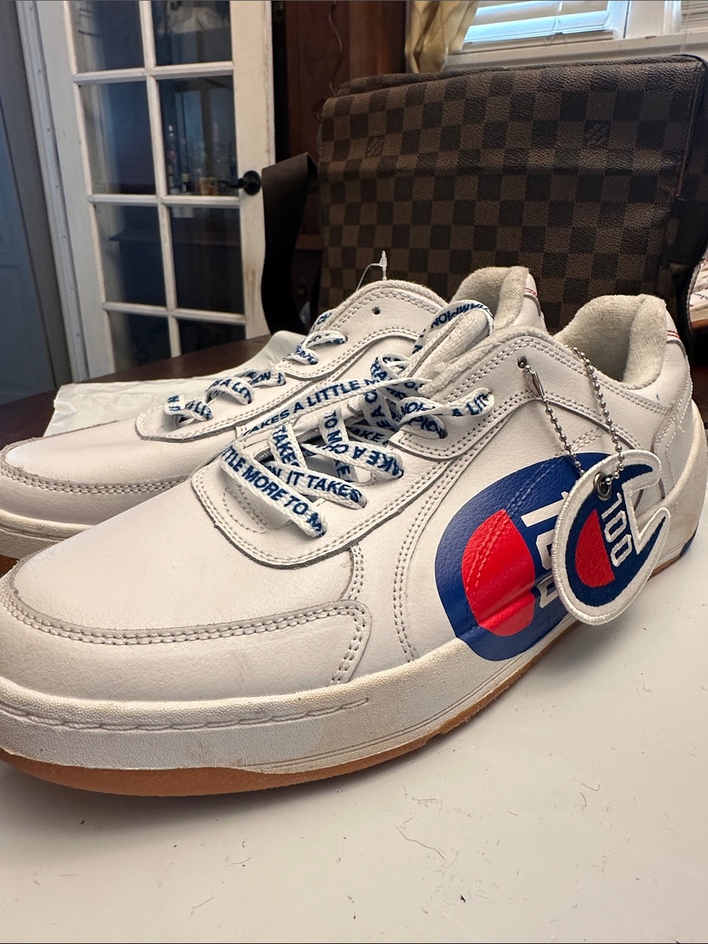 #62 Champion 100 leather Sneakers with Blue Branded Laces and Gum Outsole